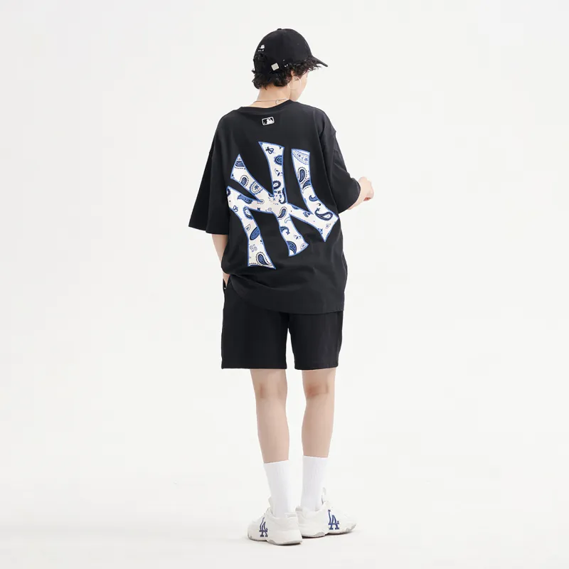 MLB New York Yankees Drop Shoulder Sleeve T Shirt Unisex Black-6