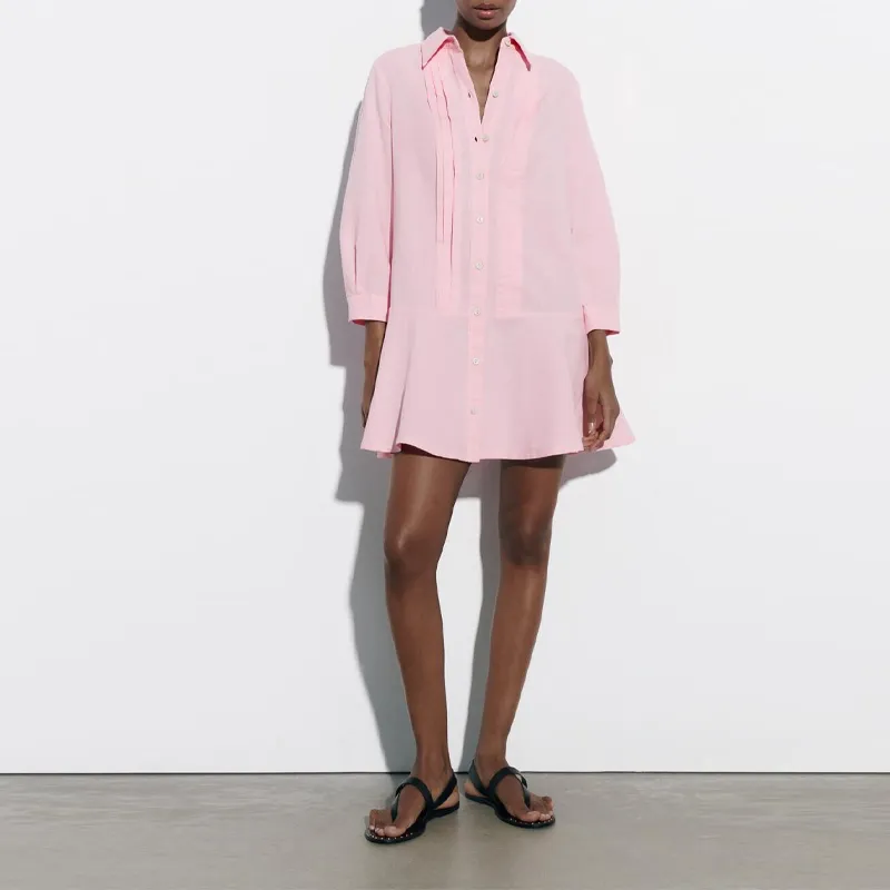 ZARA Long-Sleeved Dresses Women's Pink-4