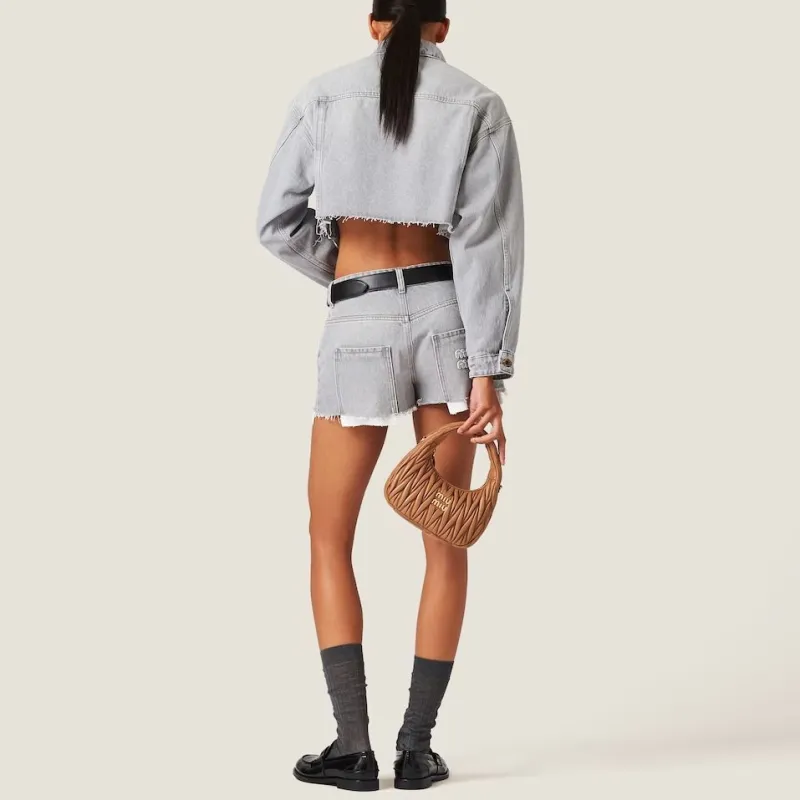 MIU MIU Logo appliqué Cropped Denim Jacket-2