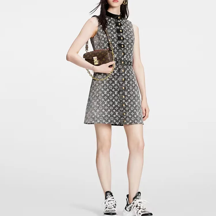 LOUIS VUITTON SS23 Sleeveless Dress Women's Gray Black-1
