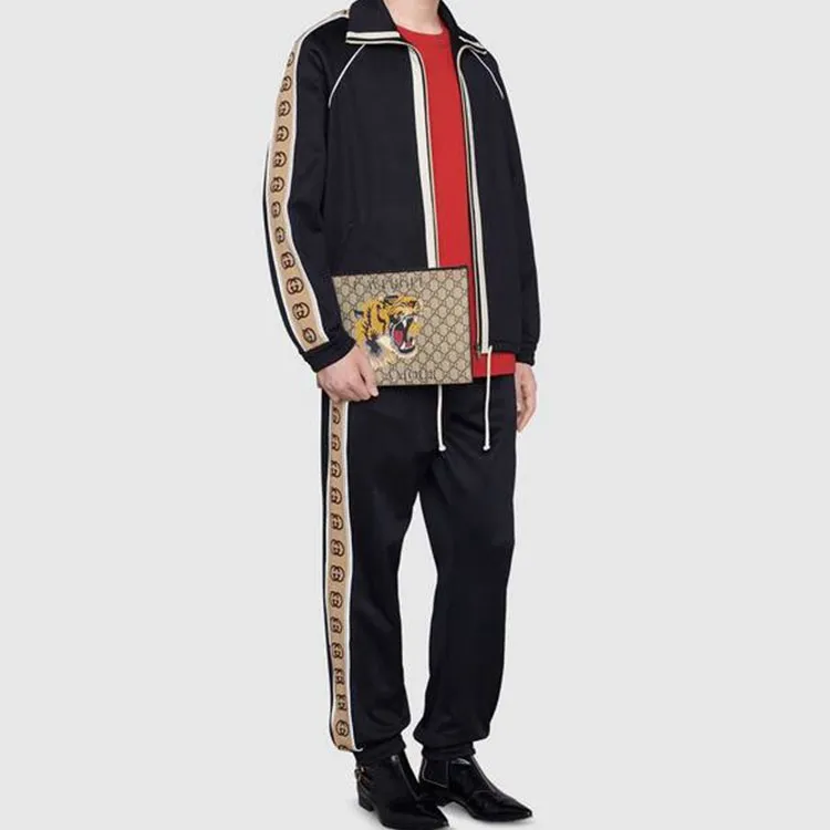 GUCCI Canvas With Leather Clutch Men's Ebony/Black-10