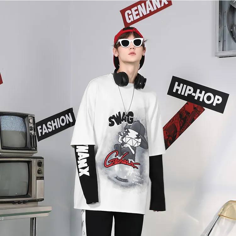 GENANX Crew Neck Loose Fit Mock Two Piece Sweatshirt Unisex-8