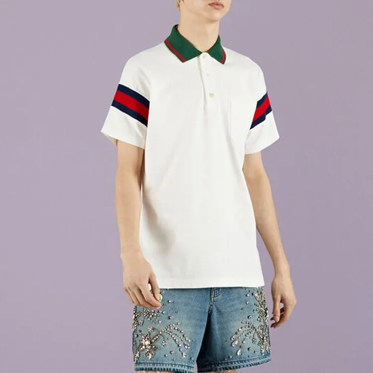 GUCCI Web stripe Jersey Polo Shirt-4