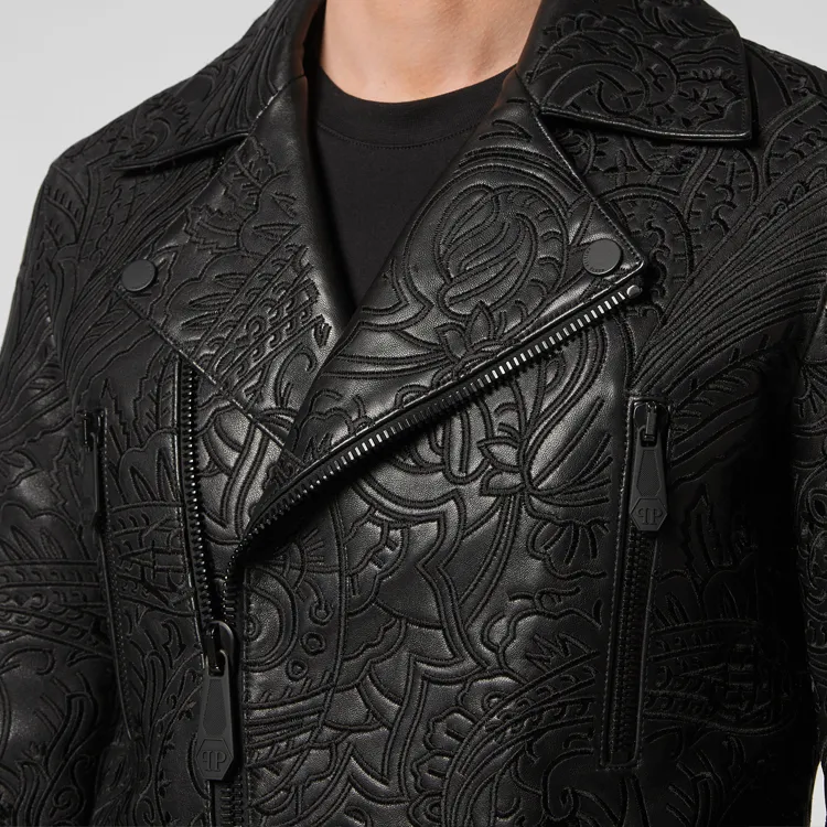 PHILIPP PLEIN Paisley print Leather Biker Jacket-4
