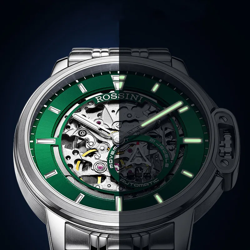 ROSSINI Medallion Collection Automatic Mechanical Movement Stainless Steel Watchband Watch Men's Watches Green Dial-1