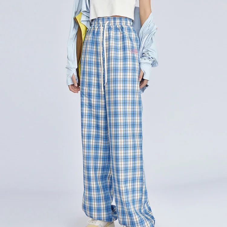 B.Duck Casual Pants Women's Blue White Plaid-2