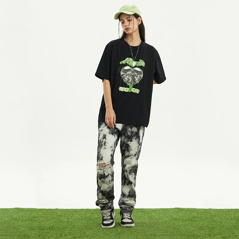 AMONSTER Straight Elbow-Length Sleeved T-Shirt Unisex Black Green-2