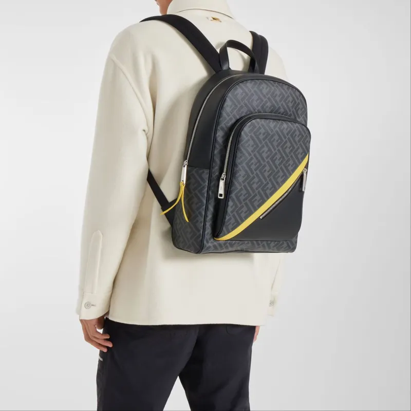 FENDI Cotton With Calfskin Backpack Men's Black/Gray-4