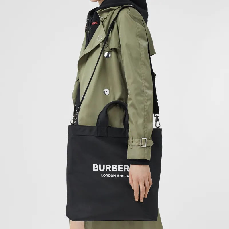 Burberry Logo Print Nylon Tote Bag Black-12