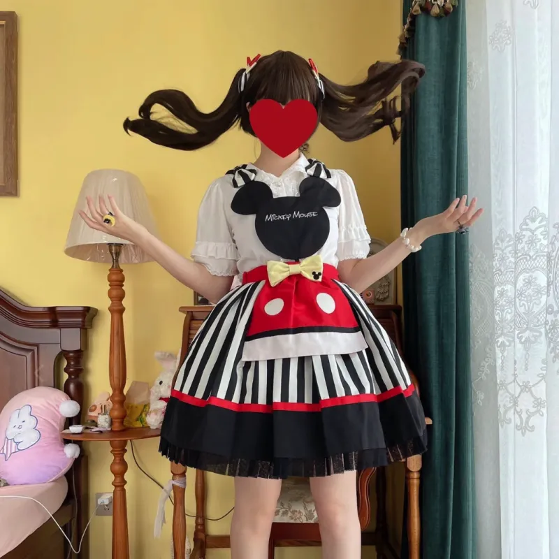 Disney X ANGELIC PRETTY Disney Lolita Dresses Women's Set Black White Skirt+Red Bowknot-2