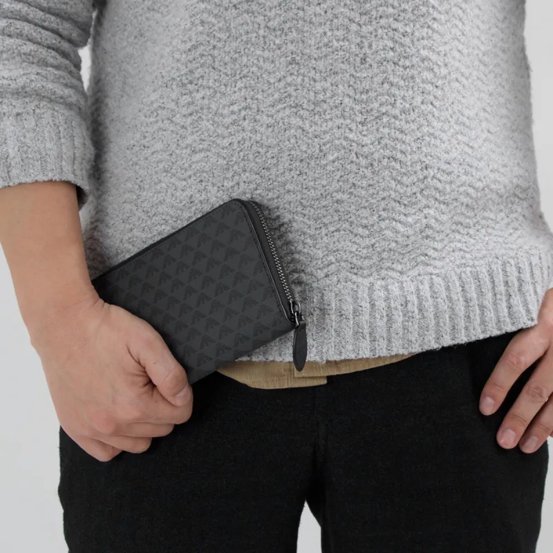 EMPORIO ARMANI Leather Zip Closure Clutch Coin Purse Wallet Men's Black-4