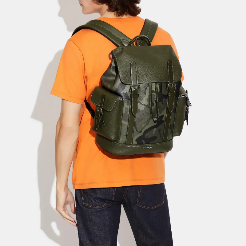 COACH Cow Leather Backpack Tubas Men's Army Green-3
