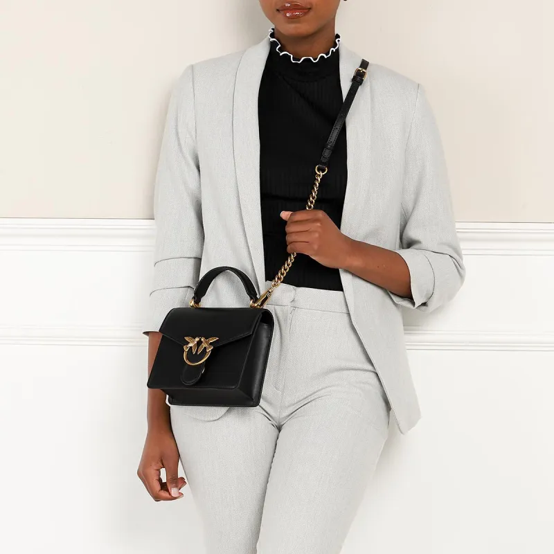PINKO SIMPLY Leather Crossbody Bag Mini Women's Black/Black Gold-4