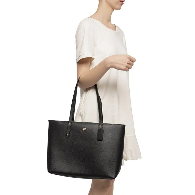 COACH Leather Tote Bag Shopping Bag Shoulder Bags Women's Black-3