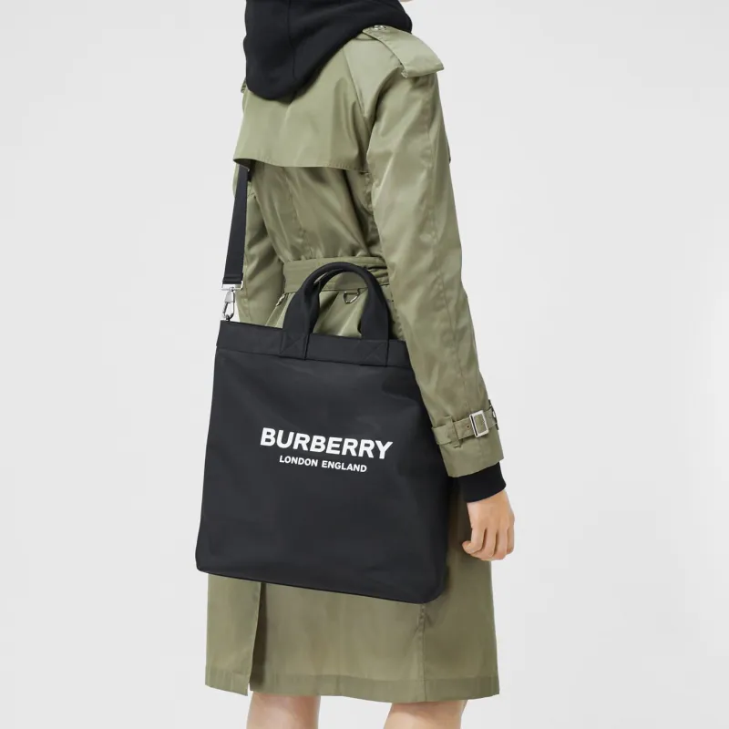 Burberry Logo Print Nylon Tote Bag Black-13
