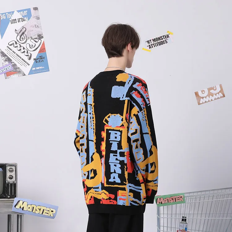 Loose Fit Sweater Unisex Black Yellow-2