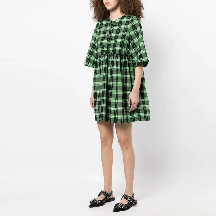 GANNI Short Sleeved Dresses Women's Green-3