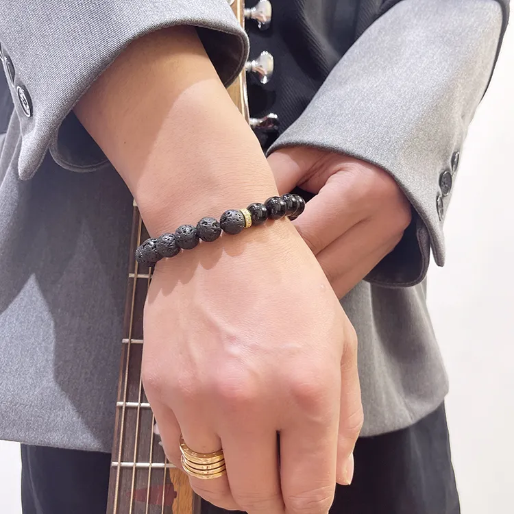 MOUNTAINS AND MANS Volcanic Stone, Map Stone, Titanium Steel Bracelets Unisex-2