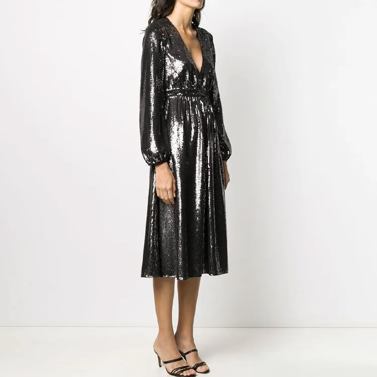 N°21 Sequin V Neck Midi Dress-3
