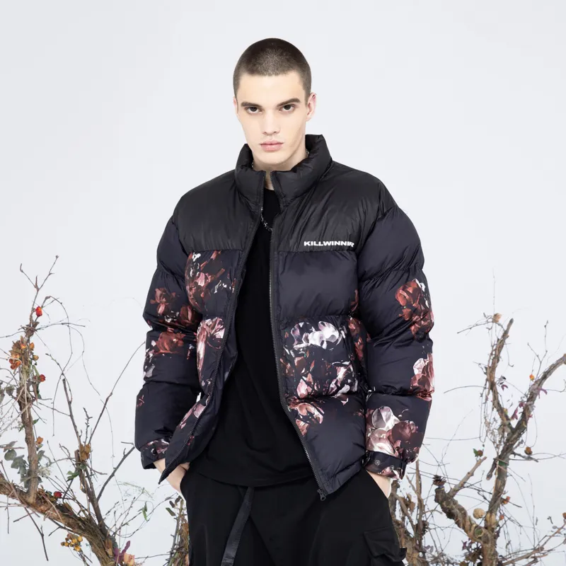 KILLWINNER Letter Stand Collar Loose Fit Thickened Puffer Jacket Unisex Black-7