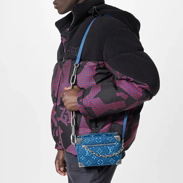 LOUIS VUITTON SOFT TRUNK Cow Leather Box Bag Handbag Shoulder Bag Crossbody Bag Mini Men's Blue-6