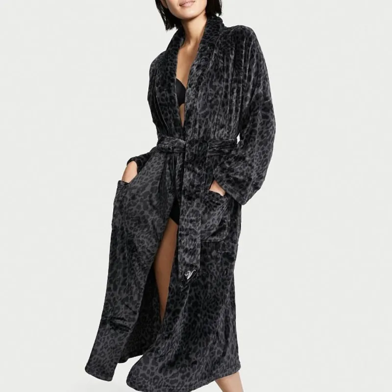 Victoria's Secret Pajama Robe Women's Black Leopard Print-2