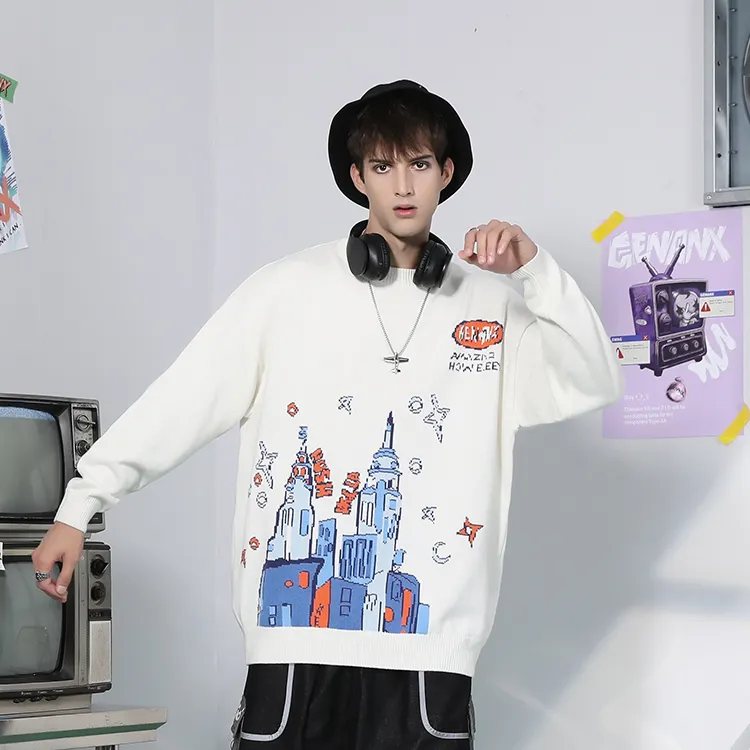 GENANX Sweaters Unisex White-3