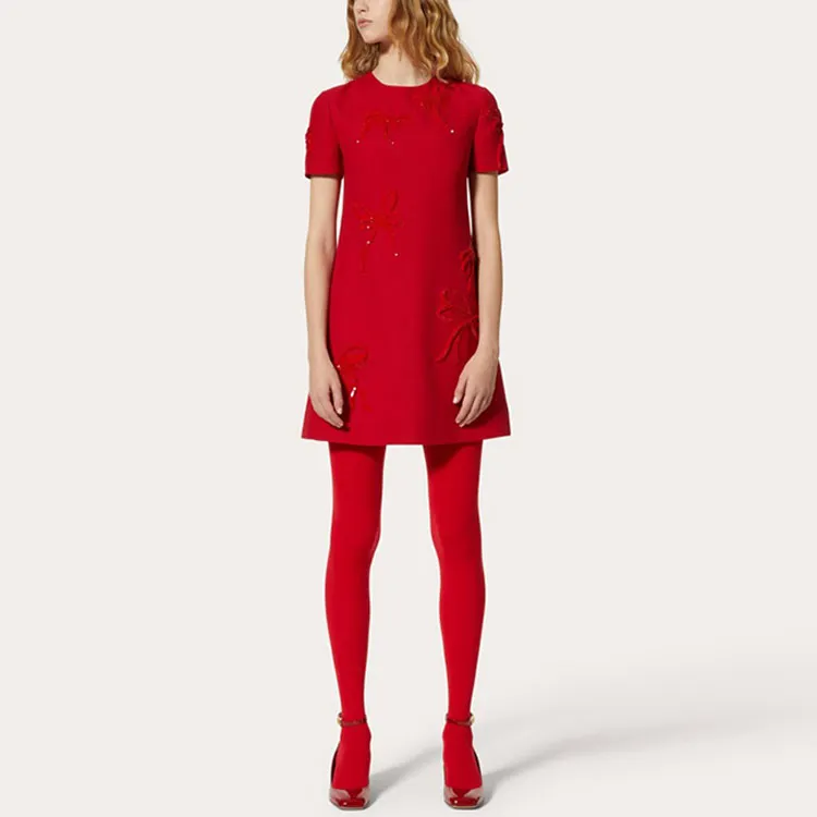 Valentino ROSSO Chinese New Year Short Sleeved Dresses Women's Red-1