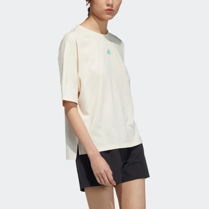 adidas Women'ss Crewneck Peaks Short-Sleeve T-Shirt Beige-1