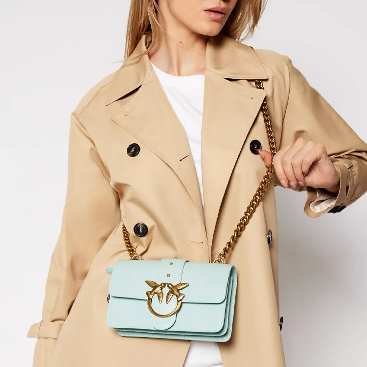 PINKO Cow Leather Flying Bird Swallow Bag Crossbody Bag Shoulder Bag Women's Green-4