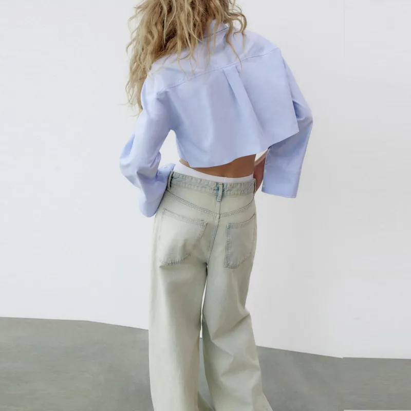 ZARA Crop Tops Women's Sky Blue-4