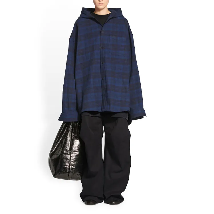 Balenciaga Checked Hooded Shirt Coat-6