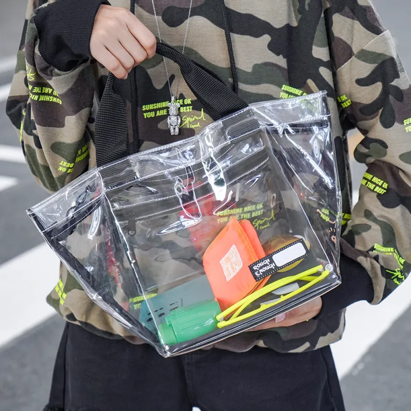 Rough Enough Transparent PVC Jelly Bag, Tote Bag, Shopping Bag, Handbag Regular Women's Transparent-4