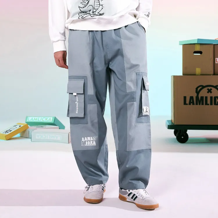LAMLICKA Straight Casual Pants Unisex Blue-3