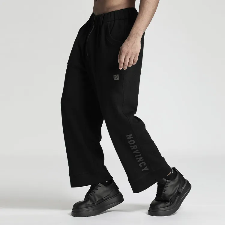 NORVINCY Warm Breathable Elastic Waistband Solid Color Casual Pants Unisex-3