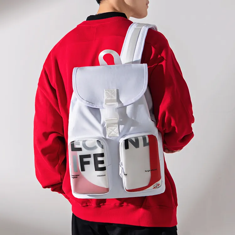 TURN UP Nylon Backpack Large Size Unisex White-6