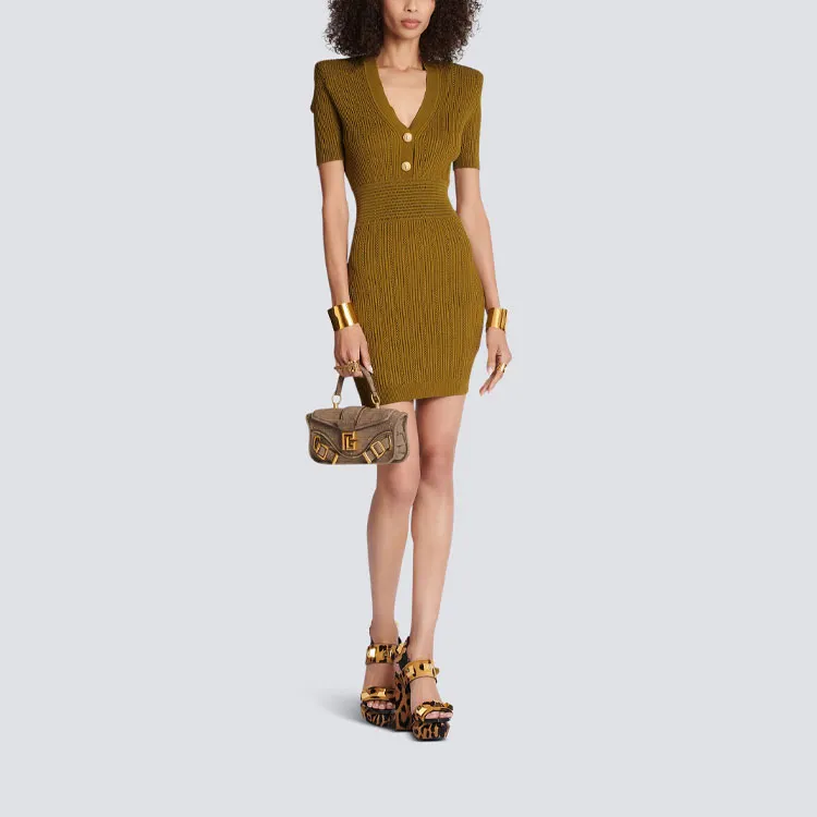 BALMAIN Short-Sleeved Dresses Women's Khaki-1
