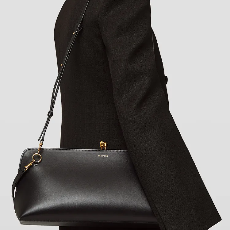 JIL SANDER Goji Calfskin Handbag, Shoulder Bag, Crossbody Bag Medium Size Women's Black-3