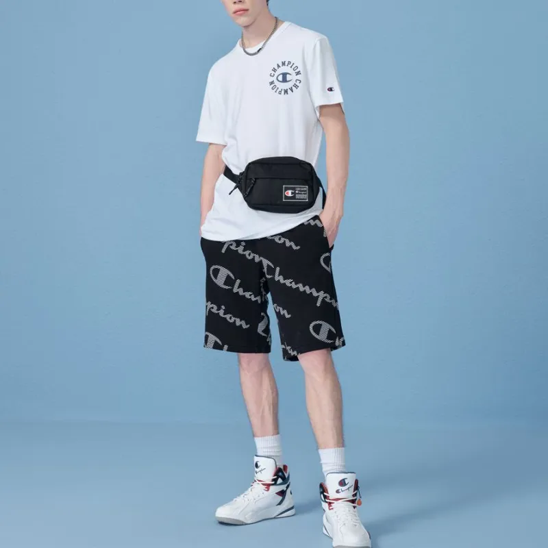 Champion Casual Shorts Europe Version Unisex Black All Over Print-5