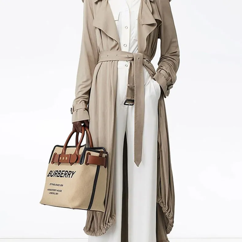 Burberry Cow Leather Tote Bag Shopping Bag Handbag Women's Beige Yellow-4