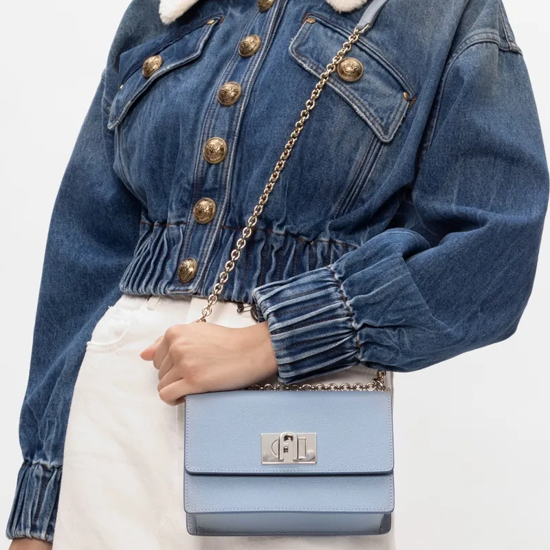Furla 1927 Collection Leather Shoulder Bag Crossbody Bag Mini Women's Light Blue-3