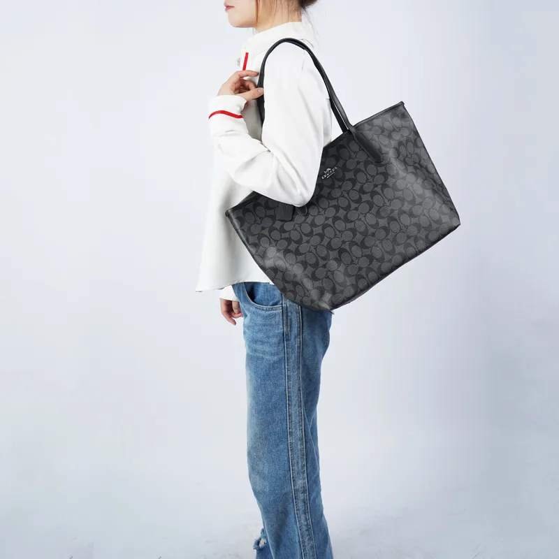 COACH City 33 Tote Bag In Signature Large Canvas Black-5