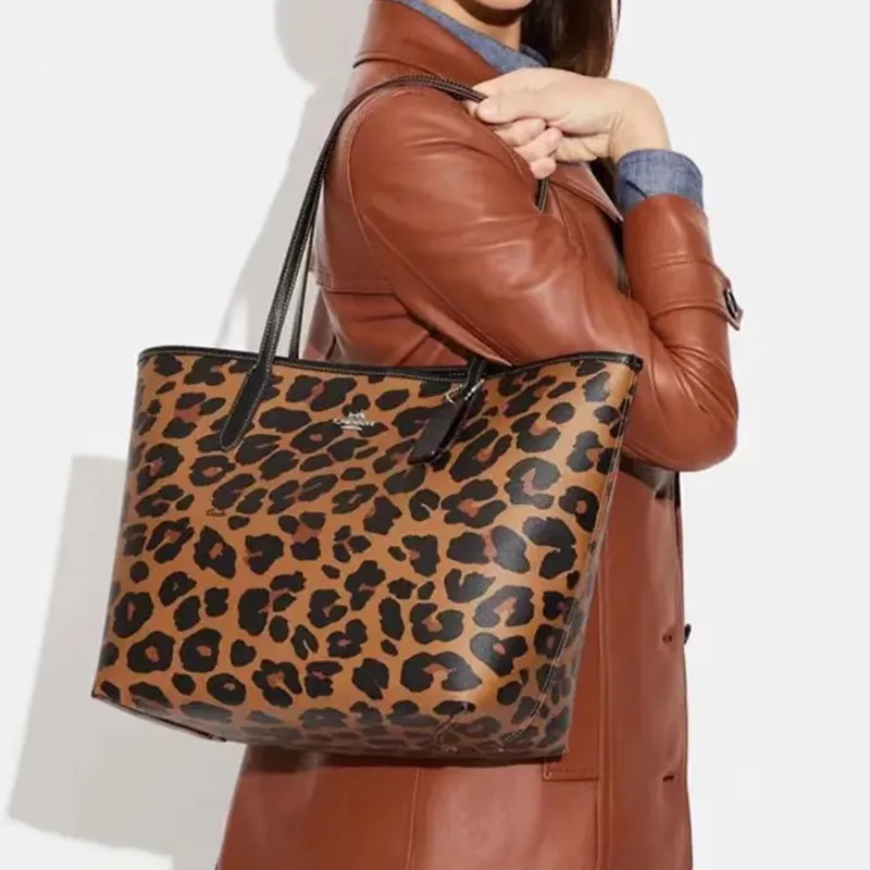 COACH City Leather Shoulder Bag Large Size Women's Brown Black Multicolor-1