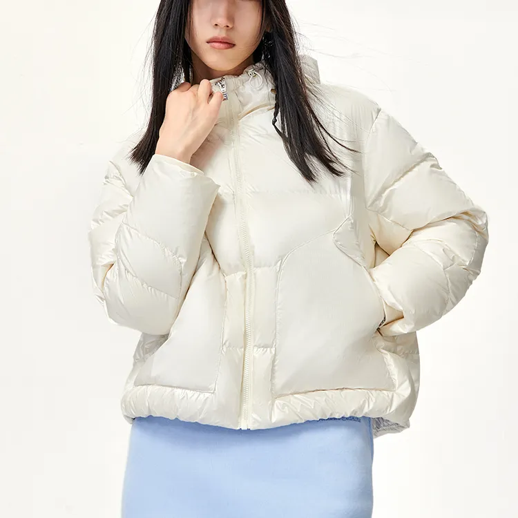 FILA Letter Hooded Cropped Down Jacket Women's Heron White-2
