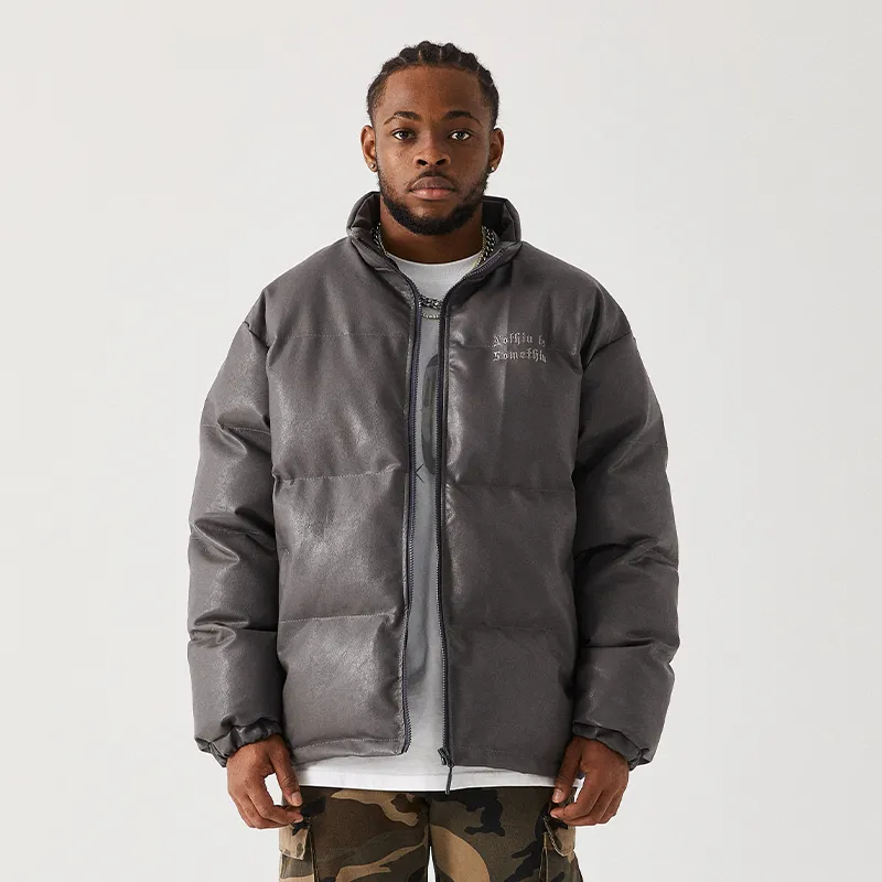 CHIGGALAB Letter Stand Collar Loose Fit Thickened Puffer Jacket Unisex-6