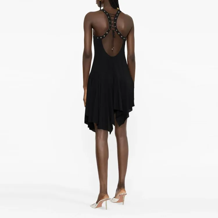 Blumarine Lace up Asymmetric Short Dress-1