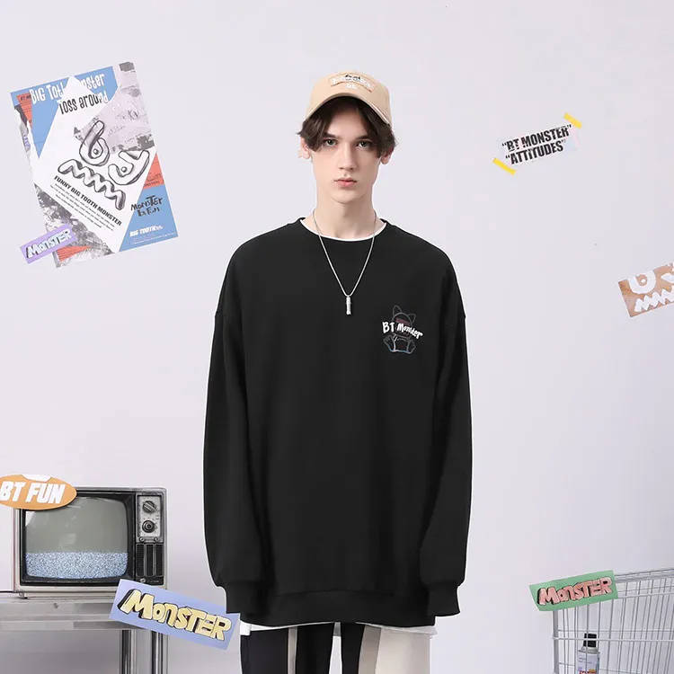 Bt Crew Neck Loose Fit Regular Sweatshirt Unisex Black-3