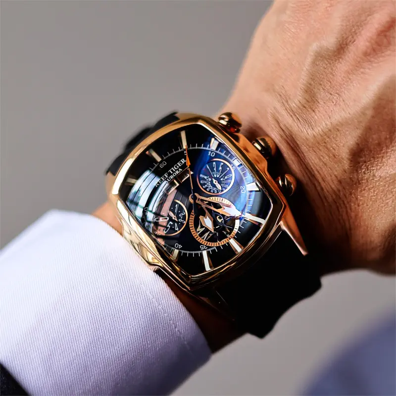 REEF TIGER Aurora Collection Tank II Automatic Mechanical Movement Watch Men's Watches Black Dial-8