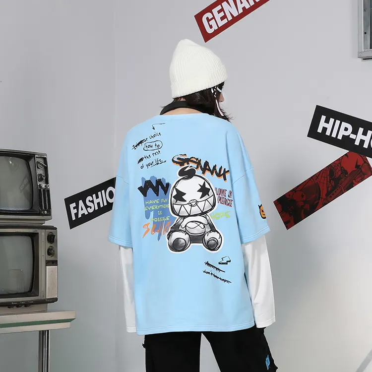 GENANX Crew Neck Loose Fit Mock Two Piece Sweatshirt Unisex-8