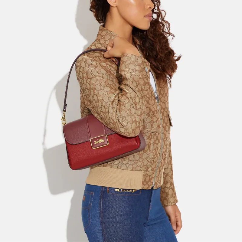 COACH Grace Cow Leather With Split Cow Leather Portable Crossbody Bag, Shoulder Bag Women's Red Apple Color-4